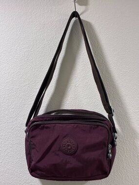 KIPLING Silen Water Repellant Nylon Cross Body Handbag Dark Plum